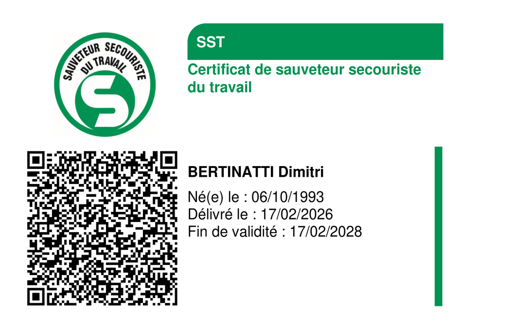 Verso d’une carte SST PVC avec QR code